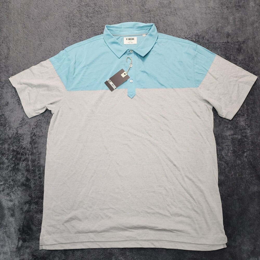 NWT Linksoul Shirt Men's Tidepool Blue Gray Dora Block Golf Polo LS1182 Size 2XL